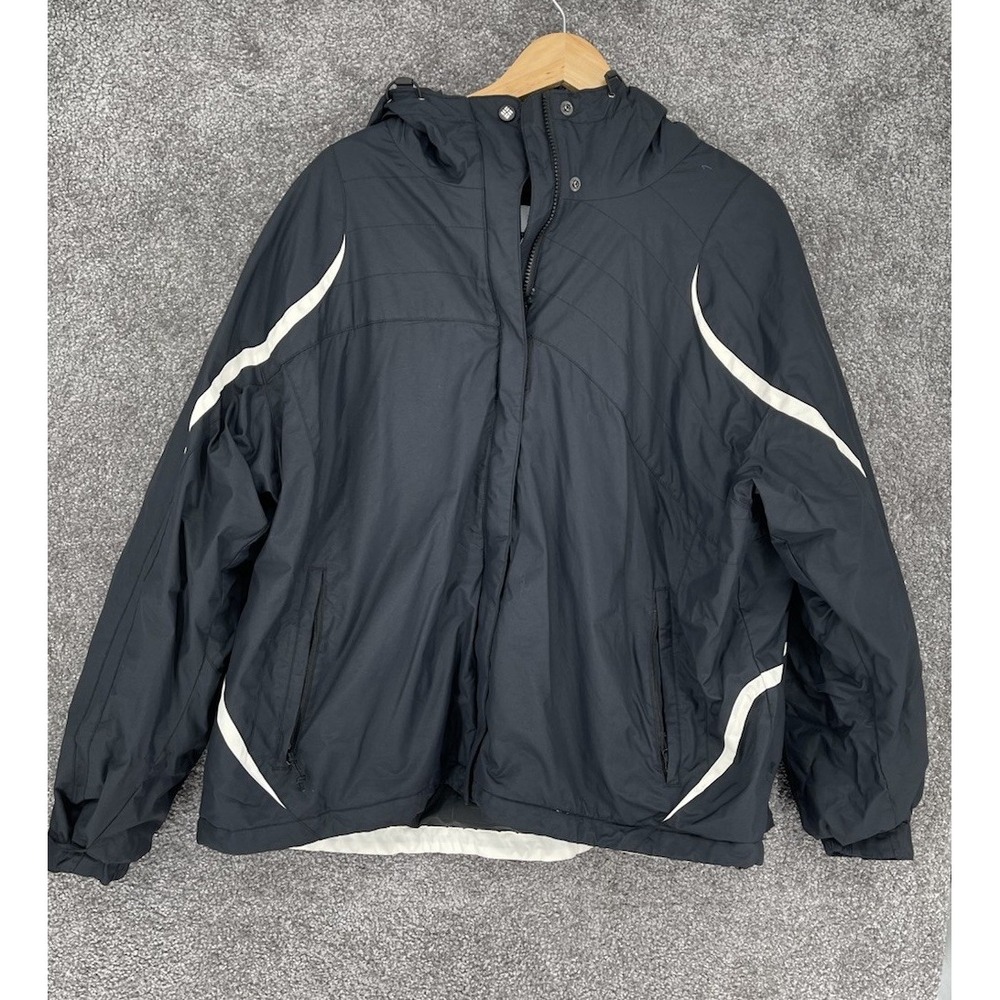 Vintage Columbia Powder Swirl Winter Ski Jacket Women's Black White Wave Piping